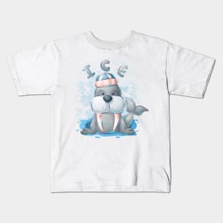 Winter walrus dog Kids T-Shirt